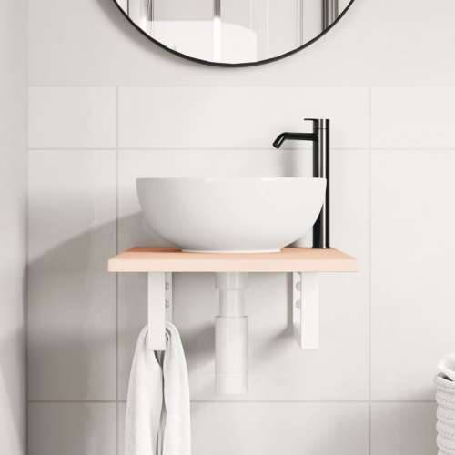 Zidna polica za Lavabo - Umivaonik od čelika i masivne hrastovine - Smeđa i bijela 40 x 60 x 2 cm 1 Pravokutno Cijena