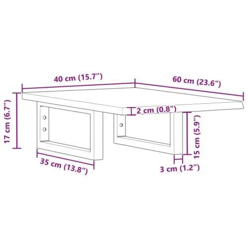 Zidna polica za Lavabo - Umivaonik od čelika i masivne hrastovine - Smeđa i bijela 40 x 60 x 2 cm 1 Pravokutno Cijena