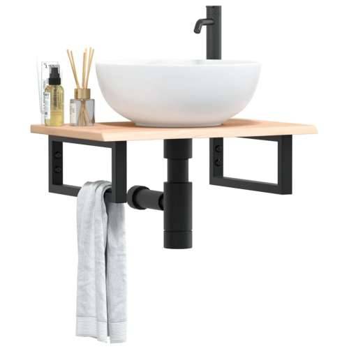 Zidna polica za Lavabo - Umivaonik od čelika i masivne hrastovine Smeđa i crna 60 x 40 x 2 cm 1 Pravokutno Cijena