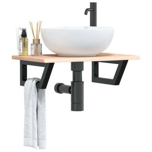 Zidna polica za Lavabo - Umivaonik od čelika i masivne hrastovine - Smeđa i crna 60 x 40 x 2 cm 1 Trapez Cijena