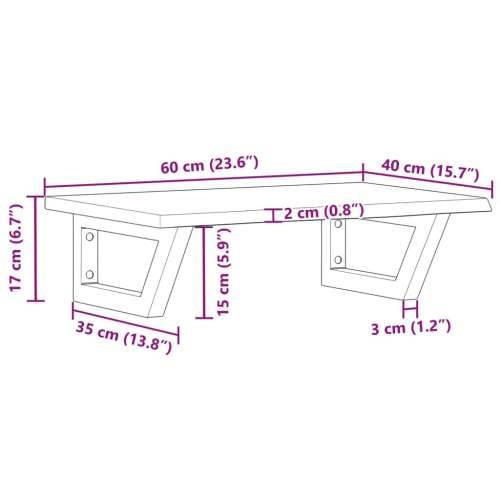 Zidna polica za Lavabo - Umivaonik od čelika i masivne hrastovine - Smeđa i crna 60 x 40 x 2 cm 1 Trapez Cijena