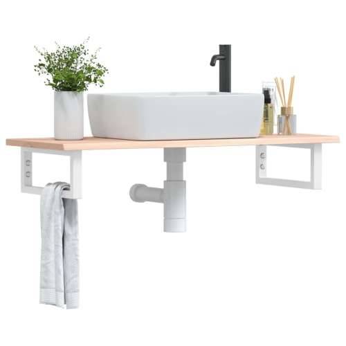 Zidna polica za Lavabo - Umivaonik od čelika i masivne hrastovine - Smeđa i bijela 100 x 40 x 2 cm 1 Pravokutno Cijena