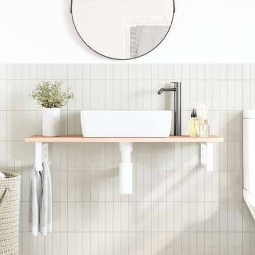 Zidna polica za Lavabo - Umivaonik od čelika i masivne hrastovine - Smeđa i bijela 100 x 40 x 2 cm 1 Pravokutno Cijena