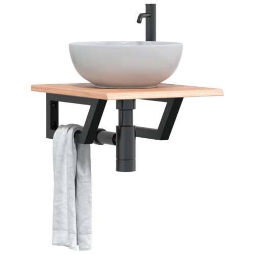 Zidna polica za Lavabo - Umivaonik od čelika i masivne hrastovine - svijetlo smeđa i crna 40 x 50 x 2 cm 1 Trapez Cijena
