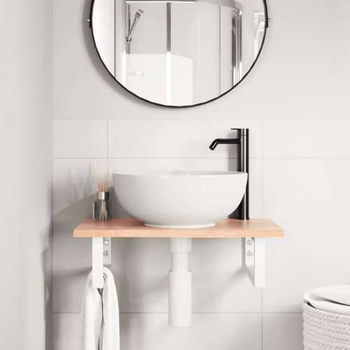 Zidna polica za Lavabo - Umivaonik od čelika i masivne hrastovine - svijetlo smeđa i bijela 60 x 40 x 2 cm 1 Pravokutno Cijena