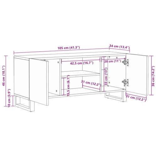 TV ormarić 105 x 34 x 46 cm od grubog masivnog drva manga - Svjetlosmeđa 1 Cijena