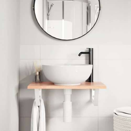 Zidna polica za Lavabo - Umivaonik od čelika i masivne hrastovine - svijetlo smeđa i bijela 60 x 40 x 2 cm 1 Trapez Cijena