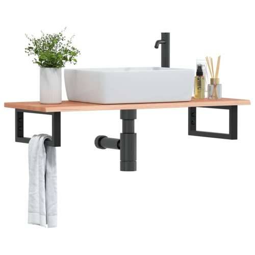 Zidna polica za Lavabo - Umivaonik od čelika i masivne hrastovine - svijetlo smeđa i crna 100 x 40 x 2 cm 1 Pravokutno Cijena
