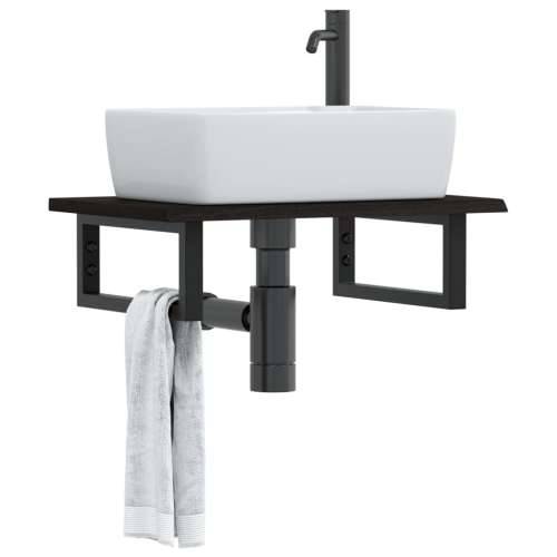 Zidna polica za Lavabo - Umivaonik od čelika i masivne hrastovine - tamno smeđa i crna 60 x 40 x 2 cm 1 Pravokutno Cijena