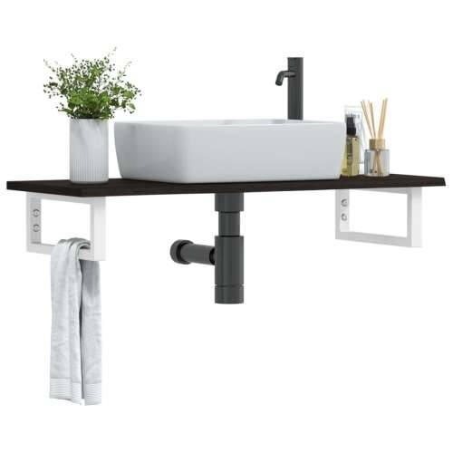 Zidna polica za Lavabo - Umivaonik od čelika i masivne hrastovine tamno smeđe i bijele boje 100 x 40 x 2 cm 1 Pravokutno Cijena