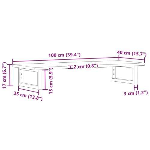 Zidna polica za Lavabo - Umivaonik od čelika i masivne hrastovine tamno smeđe i bijele boje 100 x 40 x 2 cm 1 Pravokutno Cijena