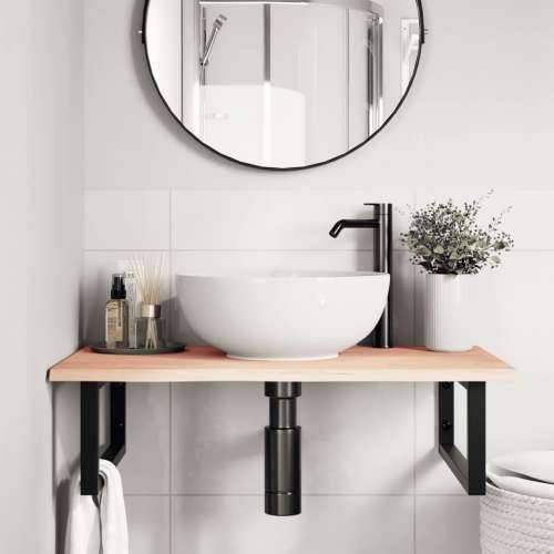 Zidna polica za Lavabo - Umivaonik od čelika i masivne hrastovine - Smeđa i crna 80 x 50 x 2 cm 1 Pravokutno Cijena
