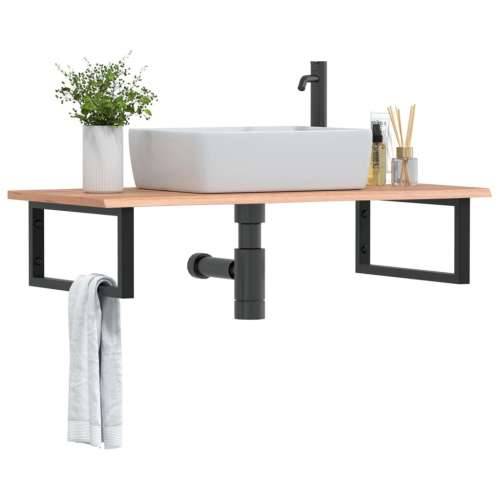 Zidna polica za Lavabo - Umivaonik od čelika i masivne hrastovine svijetlo smeđa i crna 100 x 50 x 2 cm 1 Pravokutno Cijena
