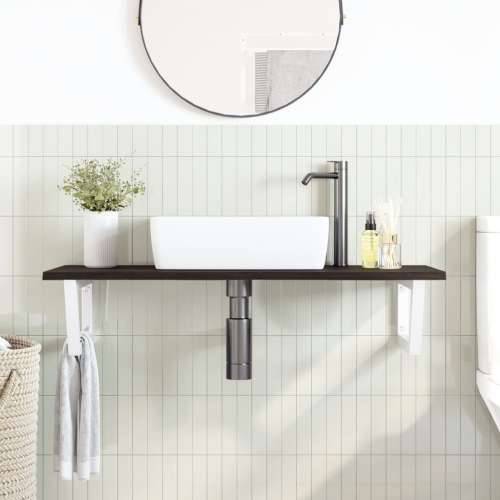 Zidna polica za Lavabo - Umivaonik od čelika i masivne hrastovine - tamno smeđe i bijele boje 100 x 50 x 2 cm 1 Trapez Cijena