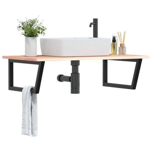 Zidna polica za Lavabo - Umivaonik od čelika i masivne hrastovine Smeđa i crna 100 x 60 x 2 cm 1 Trapez Cijena