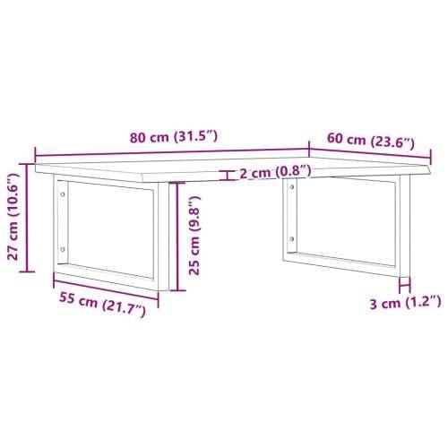 Zidna polica za Lavabo - Umivaonik od čelika i masivne hrastovine - svijetlo smeđa i crna 80 x 60 x 2 cm 1 Pravokutno Cijena