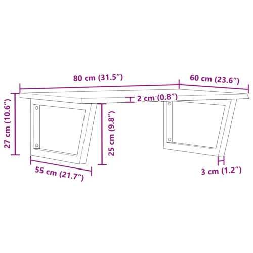 Zidna polica za Lavabo - Umivaonik od čelika i masivne hrastovine - svijetlo smeđa i crna 80 x 60 x 2 cm 1 Trapez Cijena