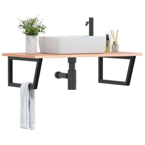 Zidna polica za Lavabo - Umivaonik od čelika i masivne hrastovine svijetlo smeđa i crna 100 x 60 x 2 cm 1 Trapez Cijena