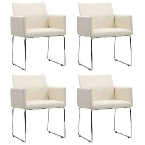 Blagovaonske stolice od tkanine 4 kom s izgledom platna bijele