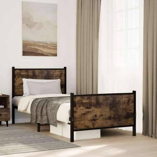Metalni okvir kreveta bez madraca boja hrasta 80x200 cm - Dimljeni hrast 80 x 200 cm s uzglavljem i podnožjem Cijena