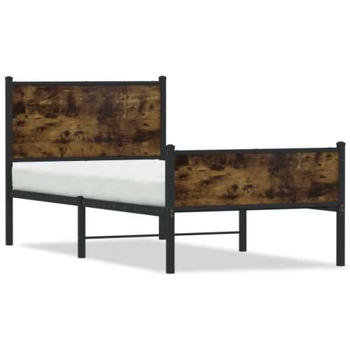 Metalni okvir kreveta bez madraca boja hrasta 90x190 cm - Dimljeni hrast 90 x 190 cm s uzglavljem i visokim podnožjem Cijena