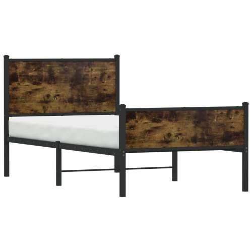 Metalni okvir kreveta bez madraca boja hrasta 90x190 cm - Dimljeni hrast 90 x 190 cm s uzglavljem i visokim podnožjem Cijena
