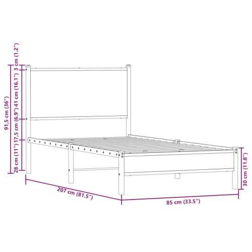 Metalni okvir kreveta bez madraca smeđi hrast 80x200 cm Smeđi hrast 80 x 200 cm s uzglavljem i niskim podnožjem Cijena