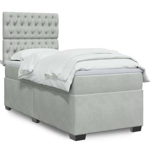 Box spring krevet s madracem svjetlosivi 100x200 cm baršunasti - Svjetlosiva 100 x 200 cm Dizajn s gumbima Cijena