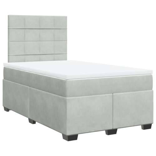 Box spring krevet s madracem svjetlosivi 120x200 cm baršunasti - Svjetlosiva 120 x 200 cm Blok s kvadratima Cijena