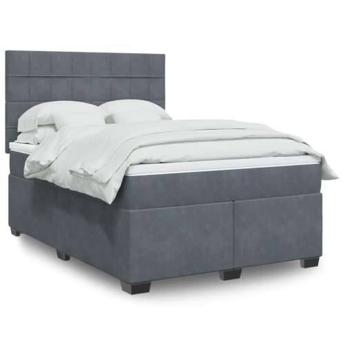 Krevet s oprugama i madracem tamnosivi 140x190 cm baršunasti - Tamno siva 140 x 190 cm Blok s kvadratima Cijena