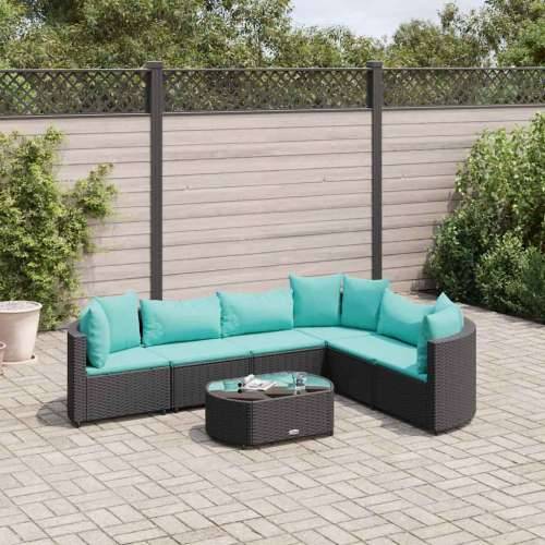 Vrtna garnitura - 7-dijelni set vrtnih sofa od poliratana s jastucima crni - Crna i plava 6 Cijena
