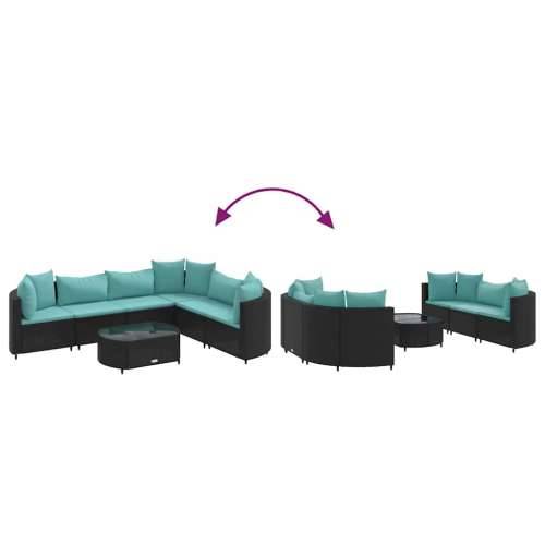 Vrtna garnitura - 7-dijelni set vrtnih sofa od poliratana s jastucima crni - Crna i plava 6 Cijena