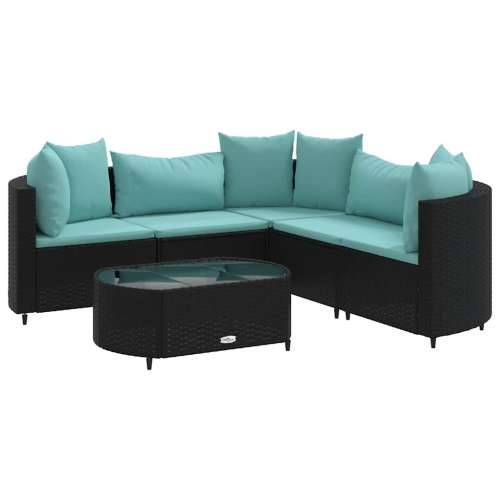 Vrtna garnitura - 6-dijelni set vrtnih sofa s jastucima crni od poliratana - Crna i plava 5 Cijena