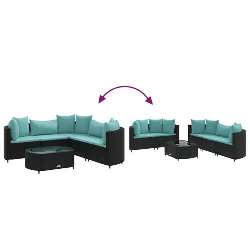 Vrtna garnitura - 6-dijelni set vrtnih sofa s jastucima crni od poliratana - Crna i plava 5 Cijena