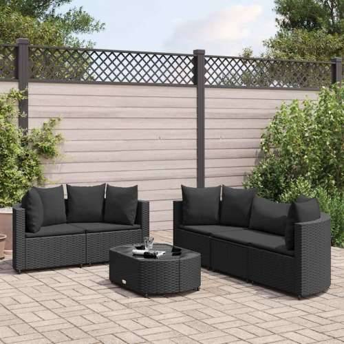 Vrtna garnitura - 6-dijelni set vrtnih sofa s jastucima crni od poliratana - Crna 6 Cijena