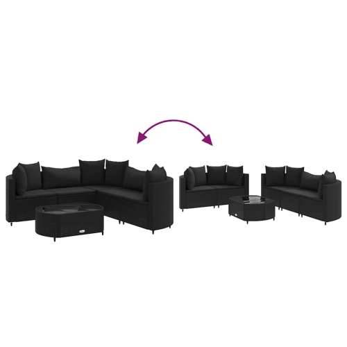 Vrtna garnitura - 6-dijelni set vrtnih sofa s jastucima crni od poliratana - Crna 6 Cijena