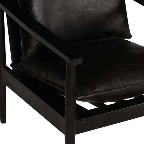 Fotelja od prave kože i bagremovog drva crna Cijena
