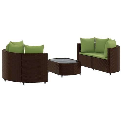 Vrtna garnitura - 5-dijelni set vrtnih sofa s jastucima poliratan smeđi - Smeđe-zelena 5 Cijena