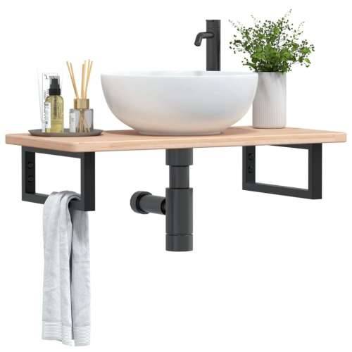 Zidna polica za Lavabo - Umivaonik od čelika i masivne hrastovine - Smeđa i crna 80 x 40 x 2.5 cm 1 Pravokutno Cijena