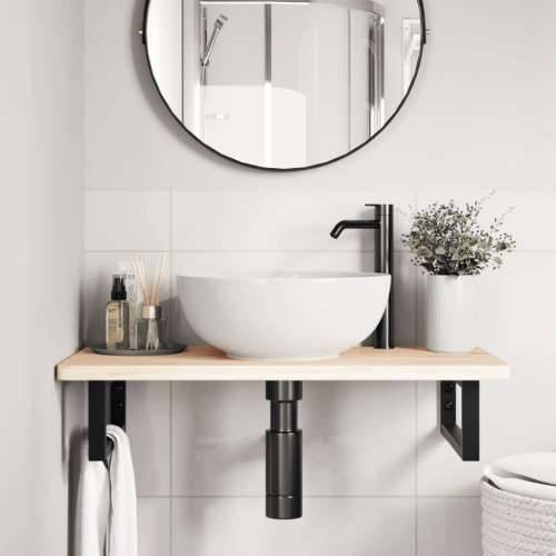 Zidna polica za Lavabo - Umivaonik od čelika i masivne hrastovine - Smeđa i crna 80 x 40 x 2.5 cm 1 Pravokutno Cijena