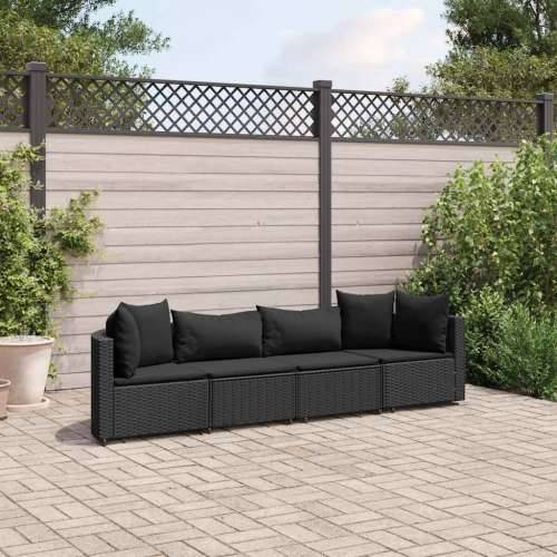 Vrtna garnitura - 4-dijelni set vrtnih sofa od poliratana s jastucima crni - Crna 4 Cijena