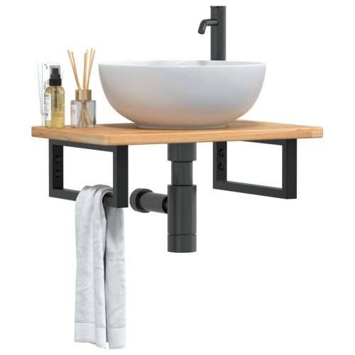 Zidna polica za Lavabo - Umivaonik od čelika i masivne hrastovine - svijetlo smeđa i crna 60 x 40 x 2.5 cm 1 Pravokutno Cijena