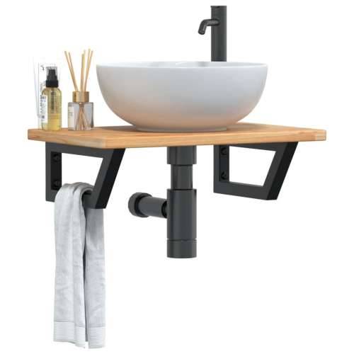 Zidna polica za Lavabo - Umivaonik od čelika i masivne hrastovine - svijetlo smeđa i crna 60 x 40 x 2.5 cm 1 Trapez Cijena