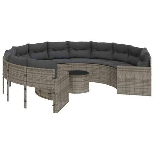 Vrtna sofa sa stolom i jastucima okrugla siva od poliratana - siva i tamnosiva 1 Okruglo pe rattan and glass Cijena