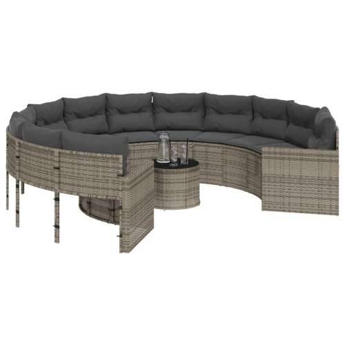 Vrtna sofa sa stolom i jastucima okrugla siva od poliratana - siva i tamnosiva 1 Okruglo pe rattan and glass Cijena