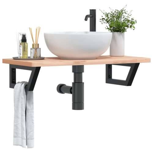 Zidna polica za Lavabo - Umivaonik od čelika i masivne bukovine - Smeđa i crna 80 x 40 x 2.5 cm 1 Trapez Cijena