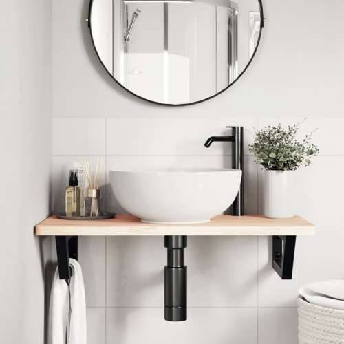 Zidna polica za Lavabo - Umivaonik od čelika i masivne bukovine - Smeđa i crna 80 x 40 x 2.5 cm 1 Trapez Cijena