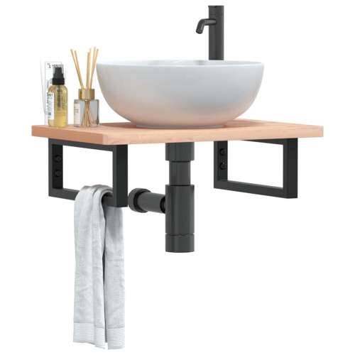 Zidna polica za Lavabo - Umivaonik od čelika i masivne bukovine - Smeđa i crna 60 x 40 x 2.5 cm 1 Pravokutno Cijena