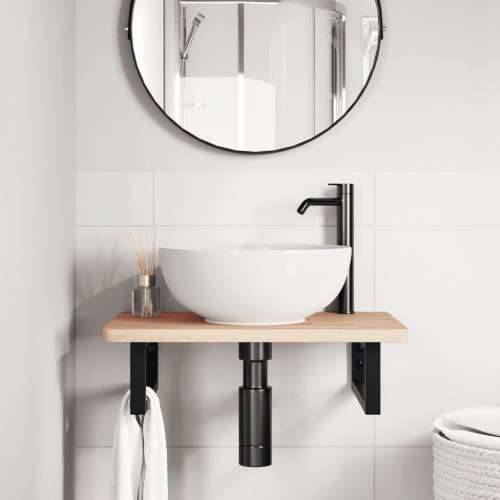Zidna polica za Lavabo - Umivaonik od čelika i masivne bukovine - Smeđa i crna 60 x 40 x 2.5 cm 1 Pravokutno Cijena