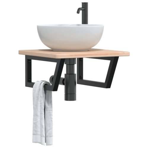 Zidna polica za Lavabo - Umivaonik od čelika i masivne hrastovine - Smeđa i crna 50 x 50 x 2.5 cm 1 Trapez Cijena